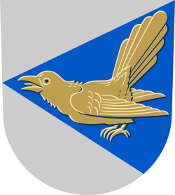 A golden cuckoo in the coat of arms of Suomenniemi, Finland