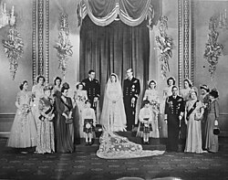 At Buckingham Palace with Philip after their wedding, 1947
