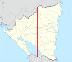 The dividing line between the Caribbean lowlands and the rest of Nicaragua. The three regions in the east make up 57% of the land area but only 15% of the population (Río San Juan, North Caribbean Coast and South Caribbean Coast Autonomous Region).