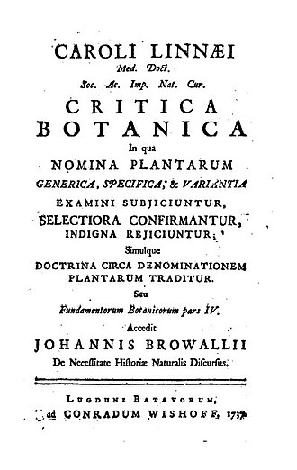 Title page of Carl Linnaeus's Critica Botanica of 1737