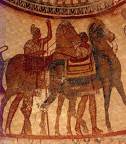 Painting of a groom and bride from the Hellenistic Thracian Tomb of Kazanlak, near the ancient city of Seuthopolis, 4th century BC