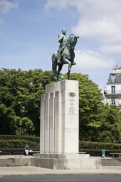 Equestrian statue of Marshal Ferdinand Foch in Paris, France.