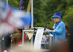 Opening the Borders Railway on the day she became the longest-reigning British monarch, 2015. In her speech, she said she had never aspired to achieve that milestone.[201]