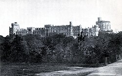 The North aspect of Windsor Castle; Brunswick being the tallest tower at the extreme left