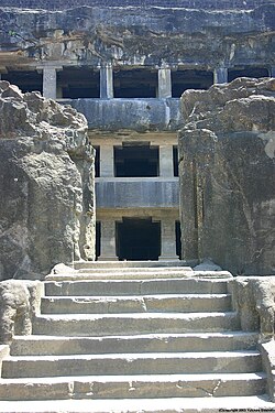 Three-story monastic school Tin Thal in Ellora (Cave 12)