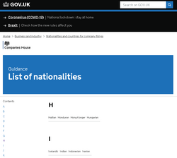 Nationalities listed in gov.uk showing Hong Konger.