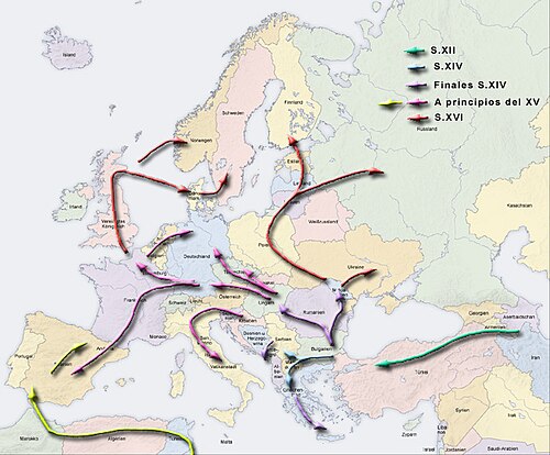 The migration of the Romanies into and through Europe