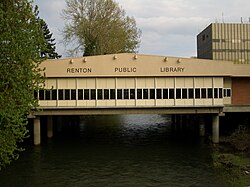 Renton Public Library straddles the Cedar River.