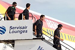 Barça players arriving at Glasgow Airport before their clash with Celtic