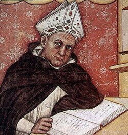 Saint Albertus Magnus, a fresco by Tommaso da Modena (1352), Chapter hall of convent of St. Nicholas, Treviso, Italy