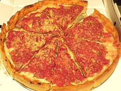 A Chicago-style deep-dish pizza