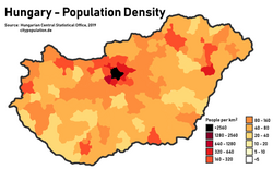 Population density in Hungary by district