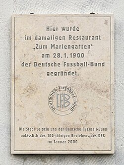Commemorative plaque in Leipzig where the DFB was founded in 1900.