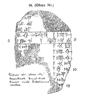 Line-art of KAV 14, a fragmentary version of the Assyrian King List which records Ishme-Dagan I's successors as his descendants Mut-Ashkur and Rimush, figures who do not appear in the standard version of the list