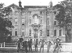 Addiscombe Seminary, photographed in c. 1859, with cadets in the foreground