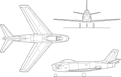 3-view drawing of the F-86F Sabre.
