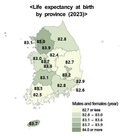 Life expectancy in regions of South Korea in 2023[46]