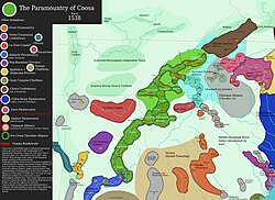 Map of Coosa at time of arrival of De Soto.