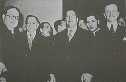 Signatories of the 1938 Peace Treaty gather in Buenos Aires: Eugenio Martínez Thedy (Uruguay), Luis A. Riart (Paraguay), Tomás M. Elío (Bolivia), and Carlos Saavedra Lamas (Argentina)