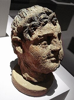 Portrait of Seleucus I or possibly a Greco-Bactrian ruler, with royal diadem. Temple of the Oxus, Takht-i Sangin, 3rd–2nd century BC, Tajikistan.[63]