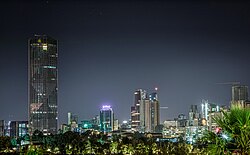 Addis Ababa skyline at night time, the Commercial Bank's Headquarters seen top left