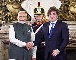 Milei with Indian prime minister Narendra Modi in July 2025