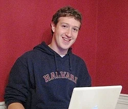 Mark Zuckerberg, co-creator of Facebook, in his Harvard dorm room, November 2005