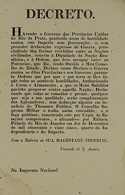 The Brazilian declaration of war, signed by the Viscount of Santo Amaro[l]