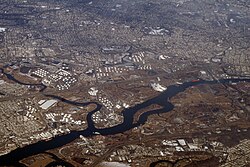 New Jersey Turnpike over Rahway River near mouth at Arthurs Kill