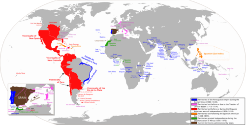 The combined Spanish and Portuguese empires during the Iberian Union (1580–1640)