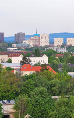 Braunschweig main station area's high rises from distance.