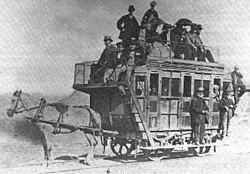 A horse-drawn tram operated by Swansea and Mumbles Railway, 1870. Established in 1804, the railway service was the world's first.