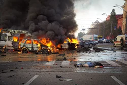 Burning cars and civilians killed in Kyiv following Russian missile and drone strikes on 10 October 2022