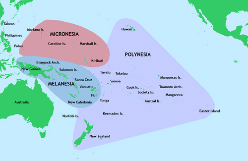 The three major cultural areas of the Pacific Ocean islands: Micronesia, Melanesia and Polynesia