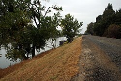 The side of a levee in Sacramento, California