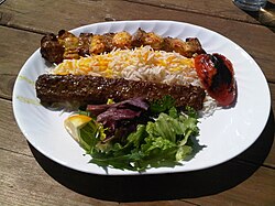 Chelow kabab (rice and kebab), one of Iran's national dishes