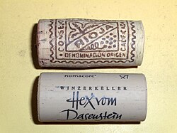Natural (top) and synthetic (bottom) wine corks