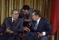 Nixon meets with Leonid Brezhnev during the Soviet leader's trip to the U.S. in June 1973