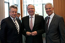 EBD's Honorary President Dieter Spöri (right) with his successor Rainer Wend (centre) with State Minister Michael Link (left)