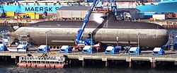 Type 212 submarine with air-independent propulsion of the German Navy in dock at HDW/Kiel