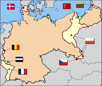 Territories lost by the German Empire at the conclusion of World War I Annexed or transferred to neighbouring countries by the treaty, or later via plebiscite and League of Nations action