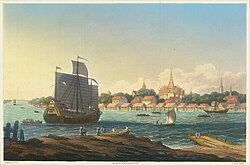 Engraving of the city from British diplomat John Crawfurd's embassy in 1828