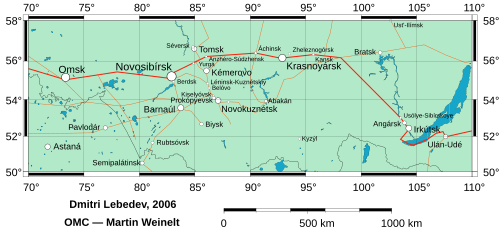 Map of the most populated area of Siberia with clickable city names (SVG)