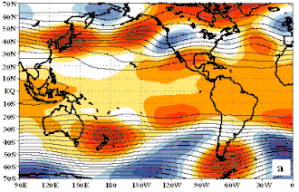A zonal flow regime. Note the dominant west-to-east flow as shown in the 500 hPa height pattern.