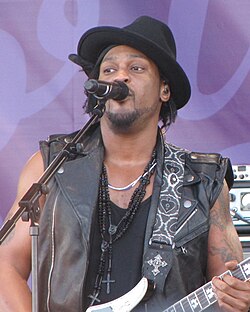 D'Angelo, pictured in 2012, was a major figure in neo soul music, with his 2000 album Voodoo being particularly influential.