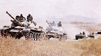 Column of the Syrian tank and Armoured vehicles entering Golan Heights, 1973