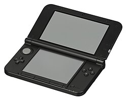 A Nintendo 3DS XL in the open position