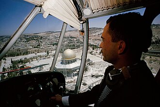 King Hussein flying over the Temple Mount in Jerusalem when it was under Jordanian control, 1965