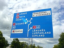 Road sign for roundabout leading to highways 1, 2 and 3 in Mariehamn, Åland