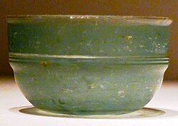 A green Roman glass cup unearthed from an Eastern Han dynasty (25–220 AD) tomb in Guangxi, China
